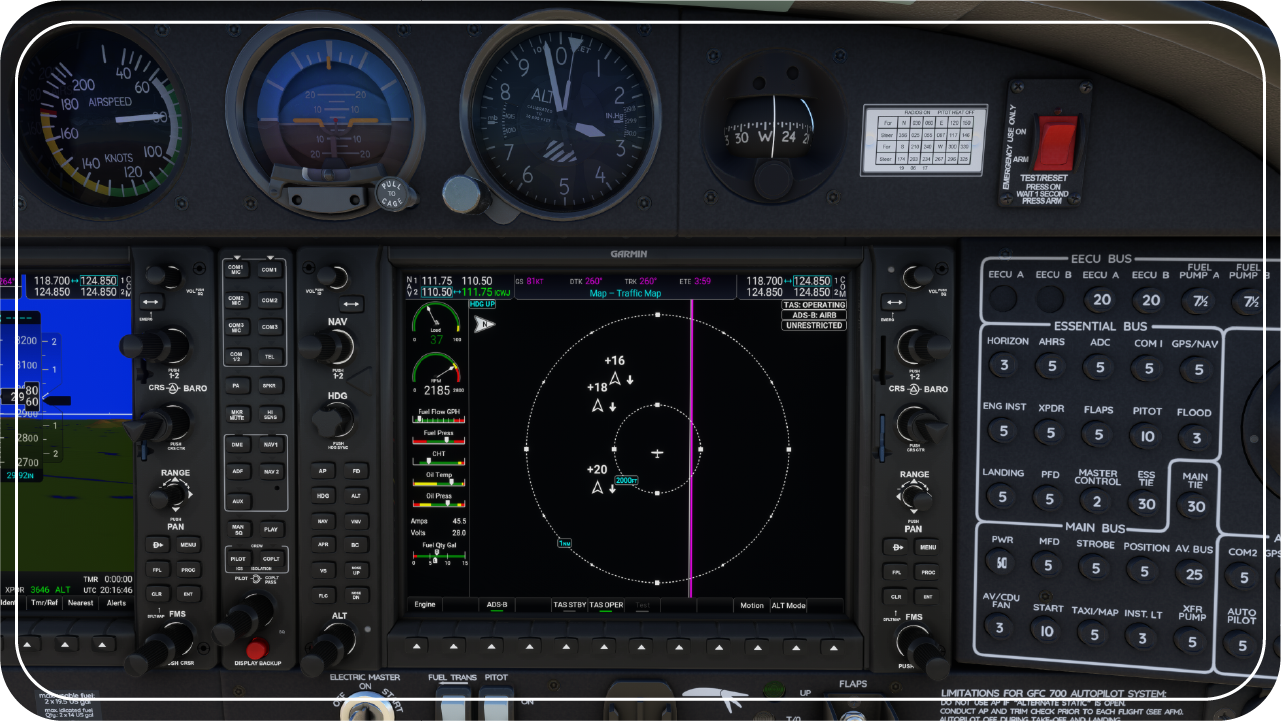 Closeup of MFD showing TargetTrend ADS-B traffic information.